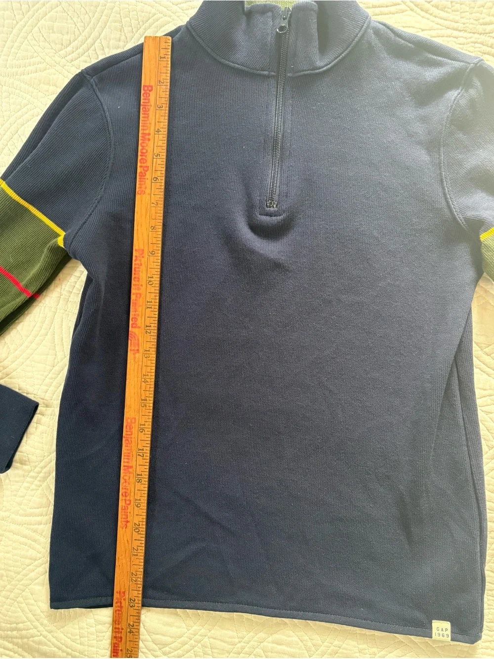 GAP 90s stripe Navy Quarter-Zip Pullover with Stripes XL